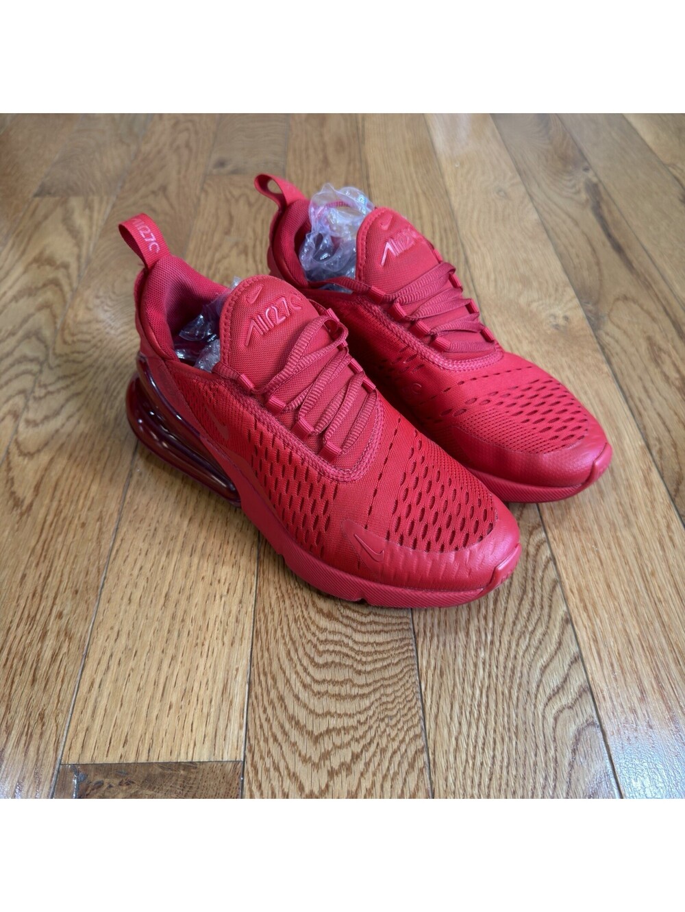 Size US 5.5 Y / 7 Women’s Nike Air Max 270 (GS) Red Unisex Kids Mesh Sneaker - Picture 7 of 9